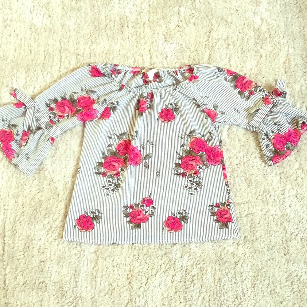 Black and white striped floral shirt